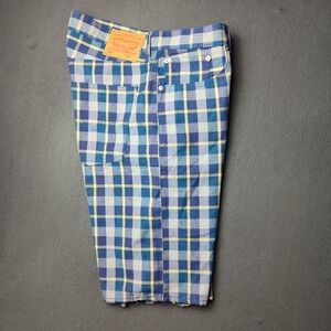 Levis 504 Shorts Mens 38 Blue Yellow Plaid Regular Fit Cotton Casual Summer